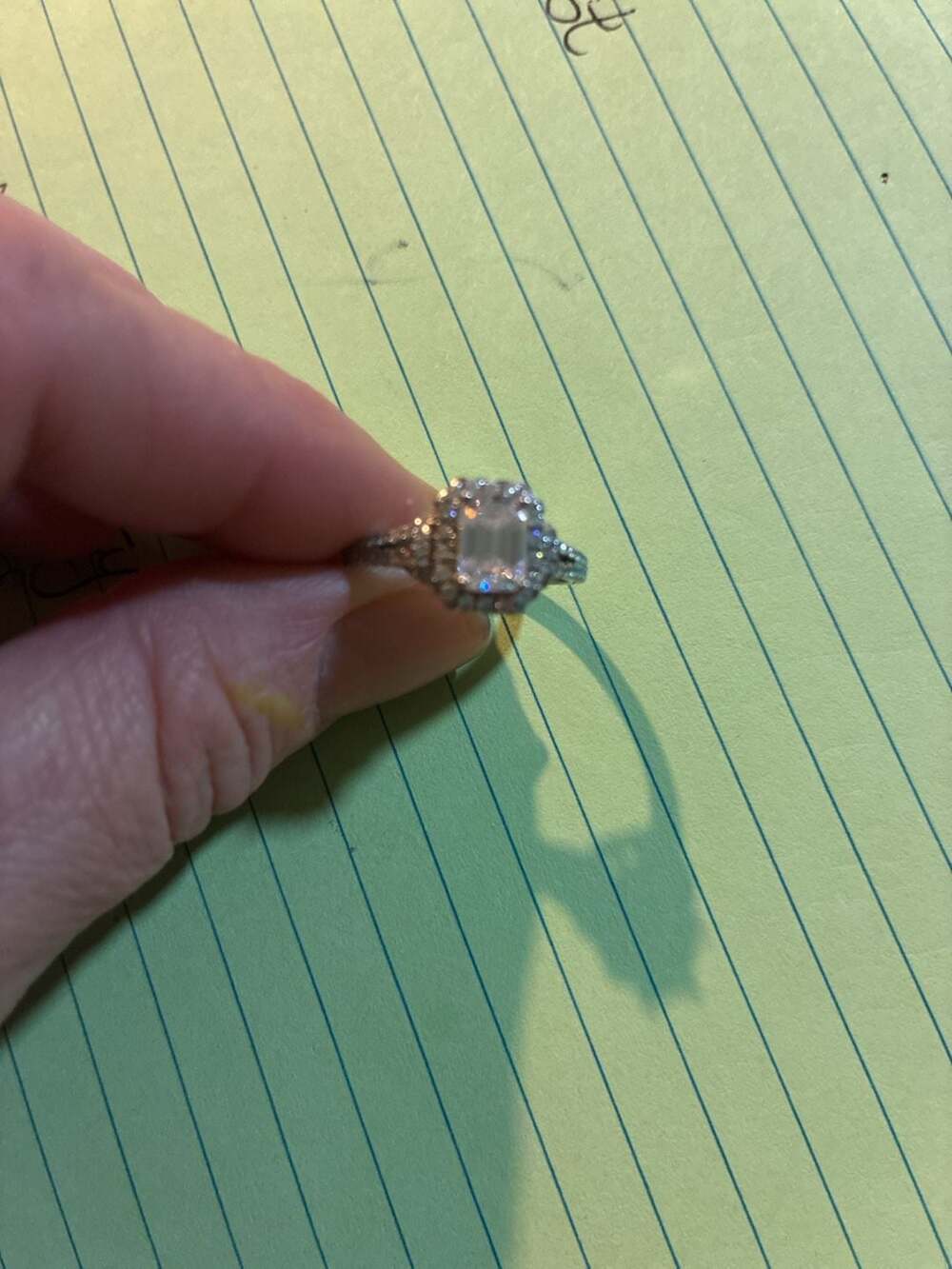 Emerald Cut Halo Engagement Ring With Split Shank